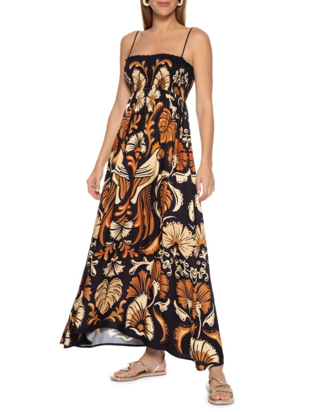Farm Rio Helena Black Midi Dress